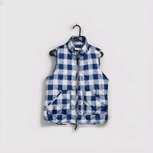 Carribean Joe Quilted Blue  Grey Plaid Zip Vest Womens Size Small